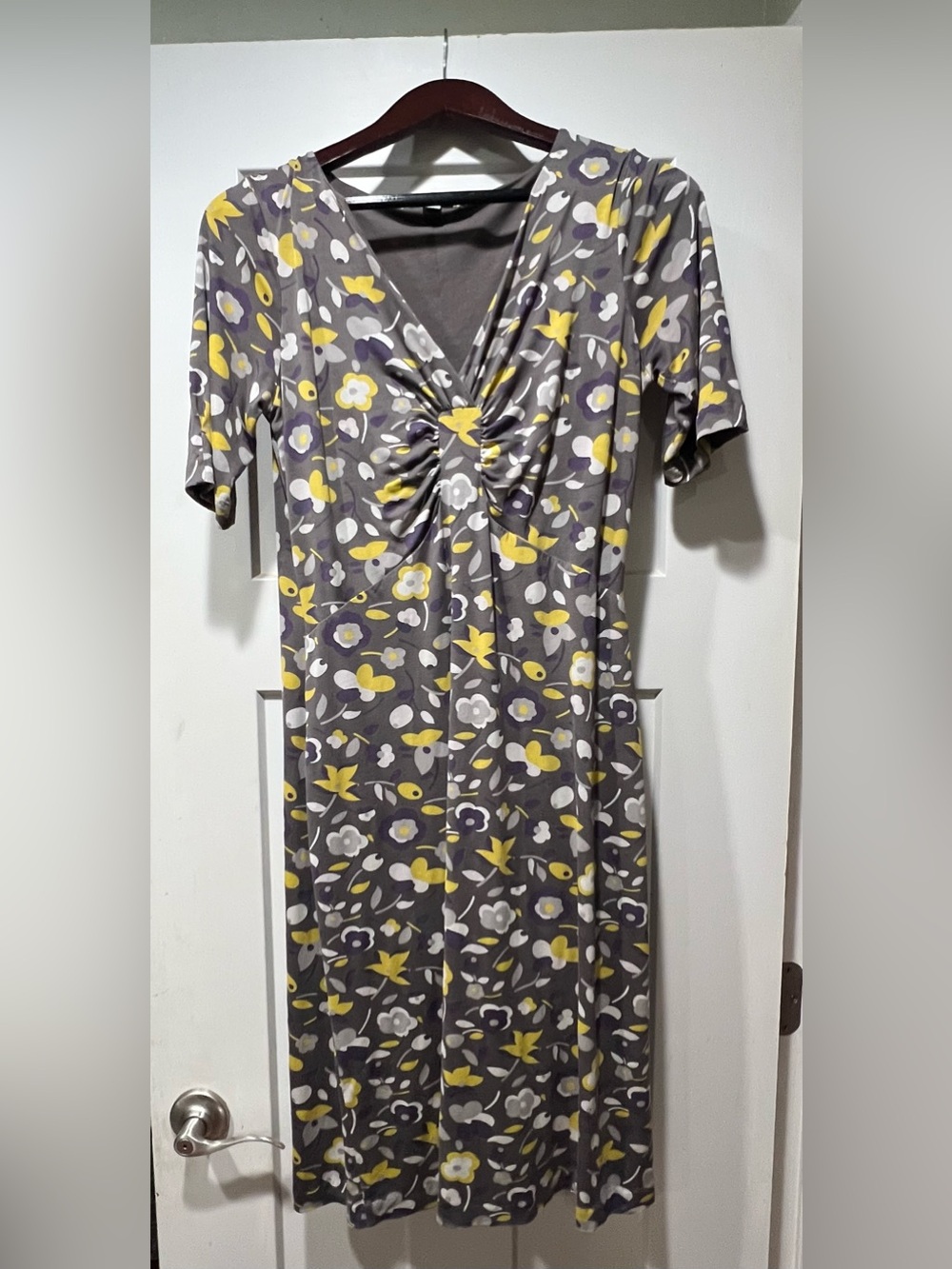 Boden Grey Midi Dress with Yellow & White Floral Print 8L 8